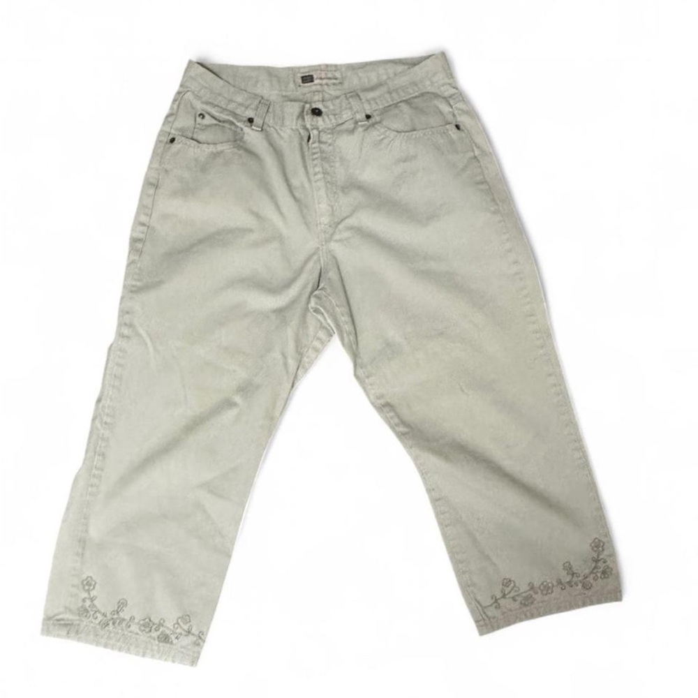 Faded glory size 14 Cream and tan embroidered capri pants